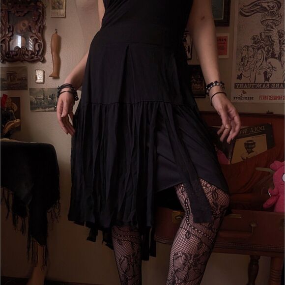 Ruffled Raw Edge Mini Skirt Women's 22W 2XL Black Belted Hem Y2K Gothic - Picture 1 of 8